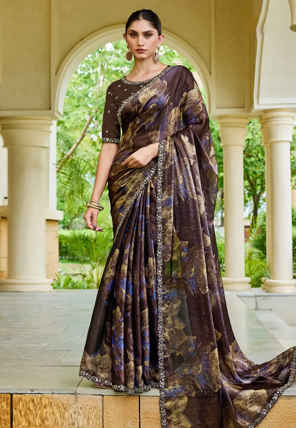 Brown Satin Silk Saree With Blouse 335637