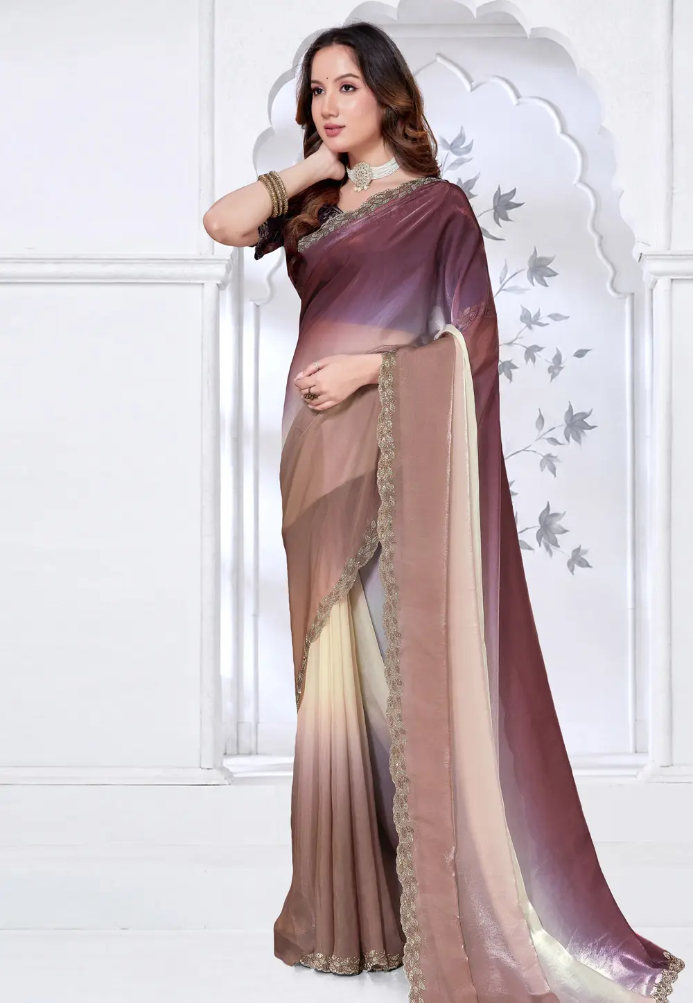 Brown Satin Silk Saree With Blouse 334367