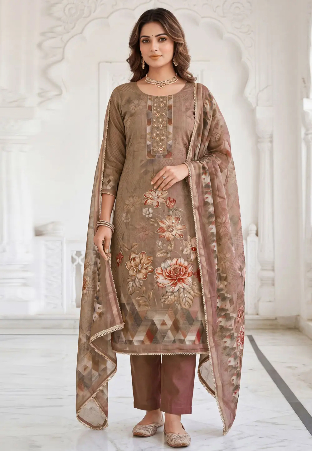 Brown Shimmer Pakistani Suit 335065