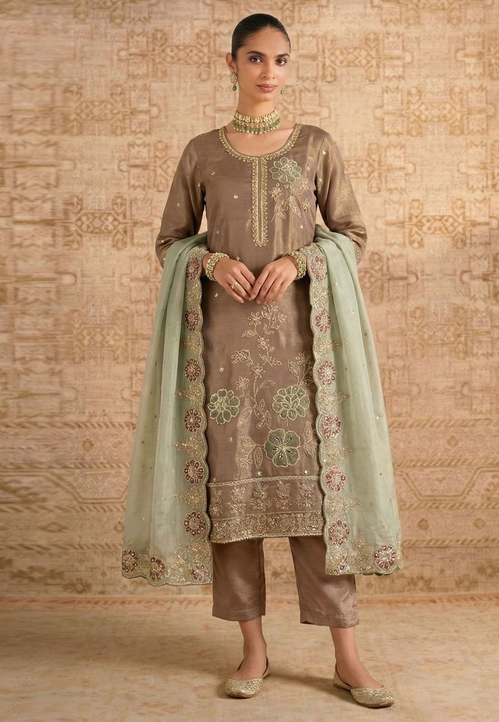 Brown Shimmer Straight Suit 325934