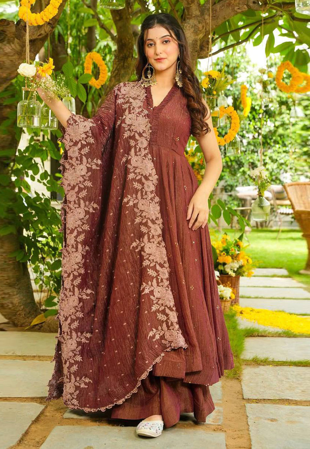 Brown Silk Anarkali Suit 321612