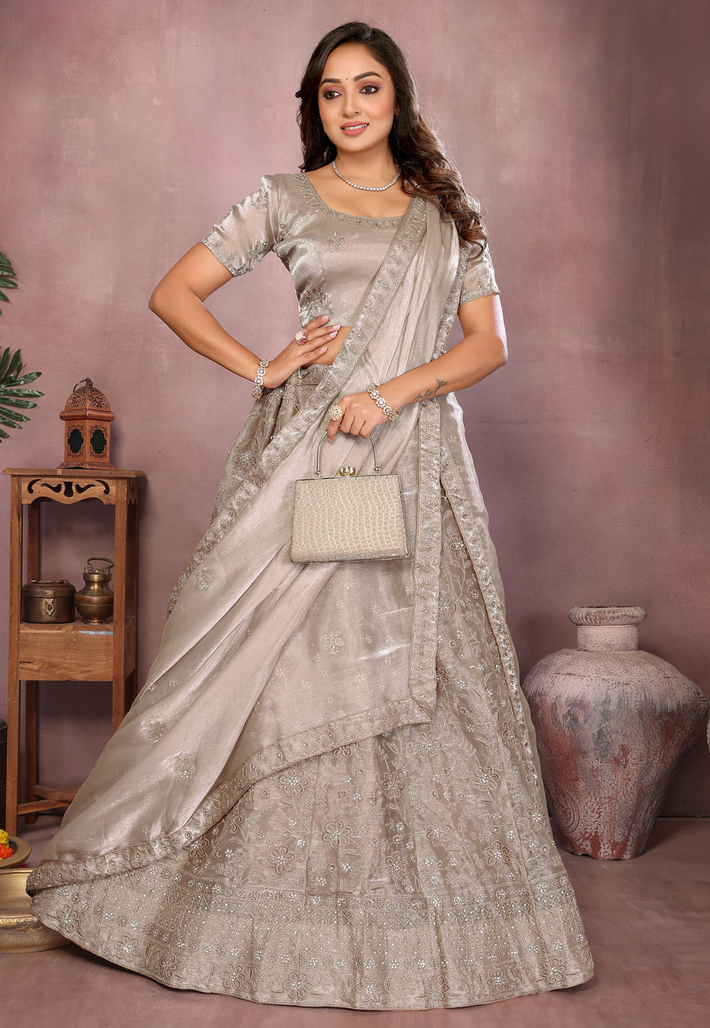 Brown Silk Circular Lehenga Choli 320755