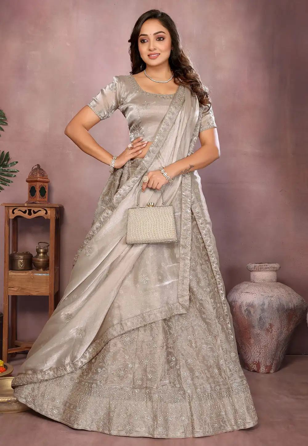 Brown Silk Circular Lehenga Choli 320755