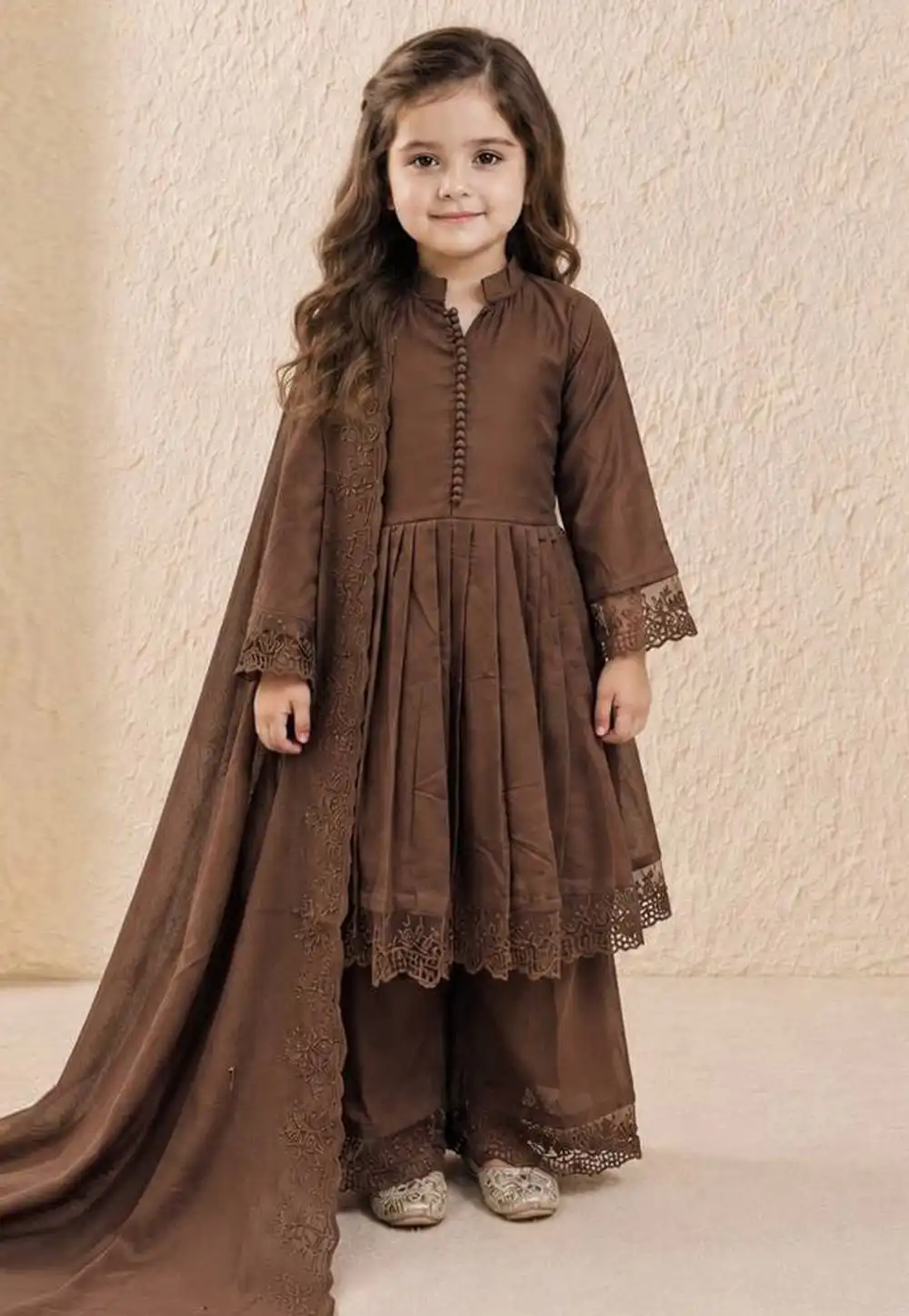 Brown Silk Kids Salwar Suit 330219