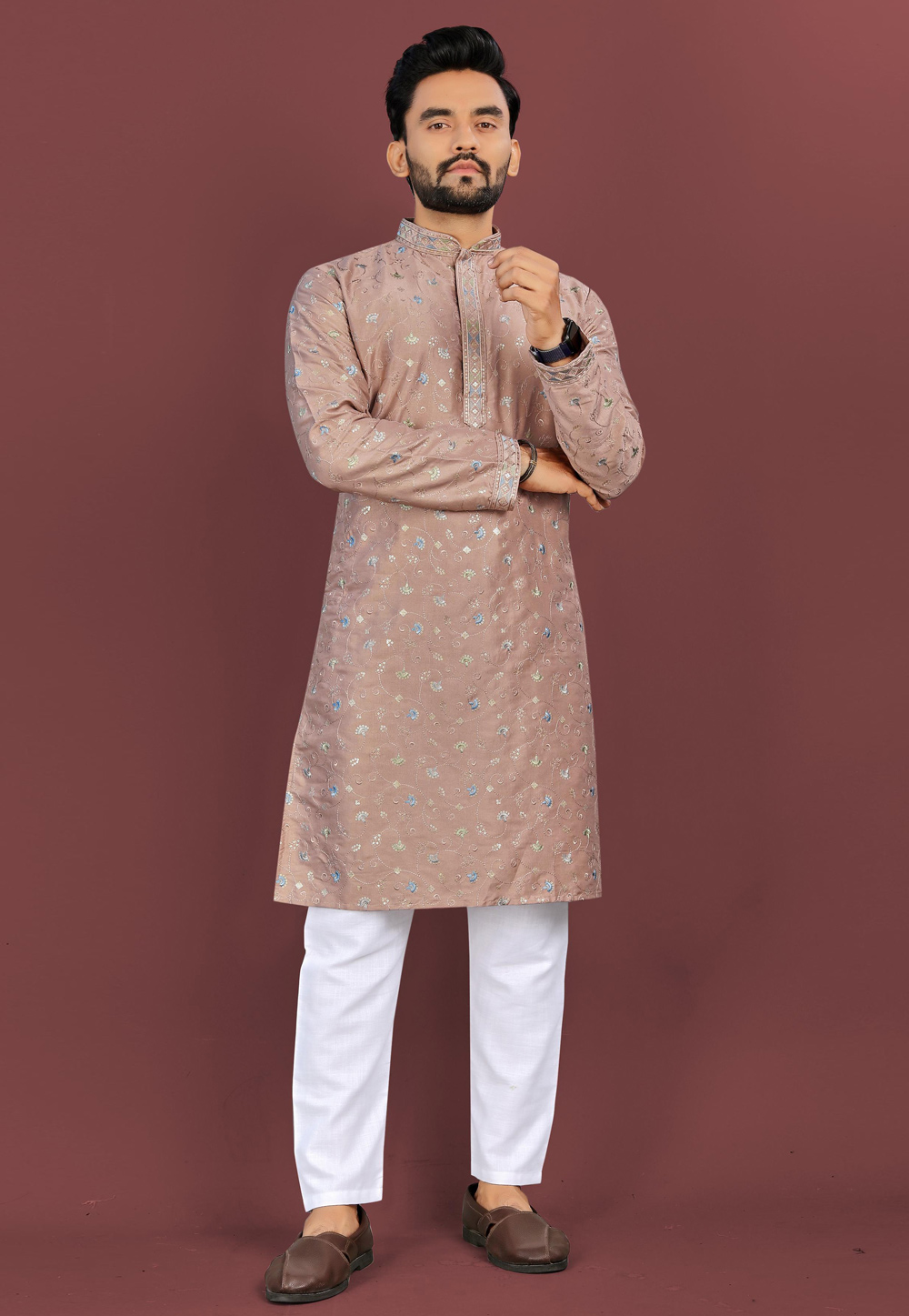 Brown Silk Kurta Pajama 306029