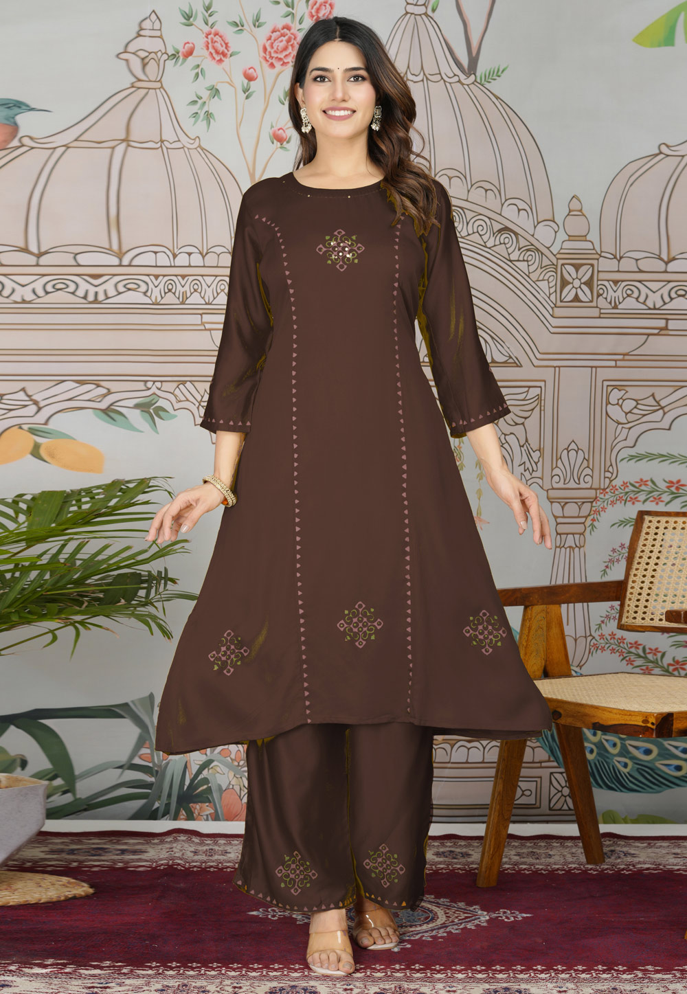 Brown Silk Kurta Set With Palazzo 308338