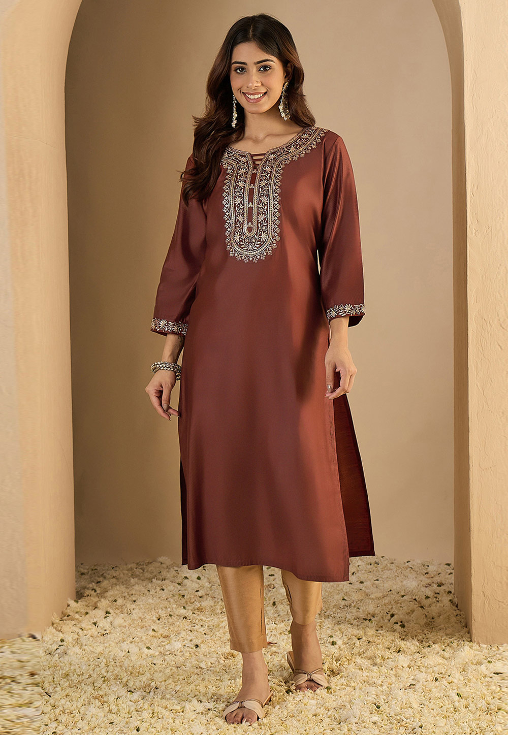 Brown Silk Long Kurti 325211