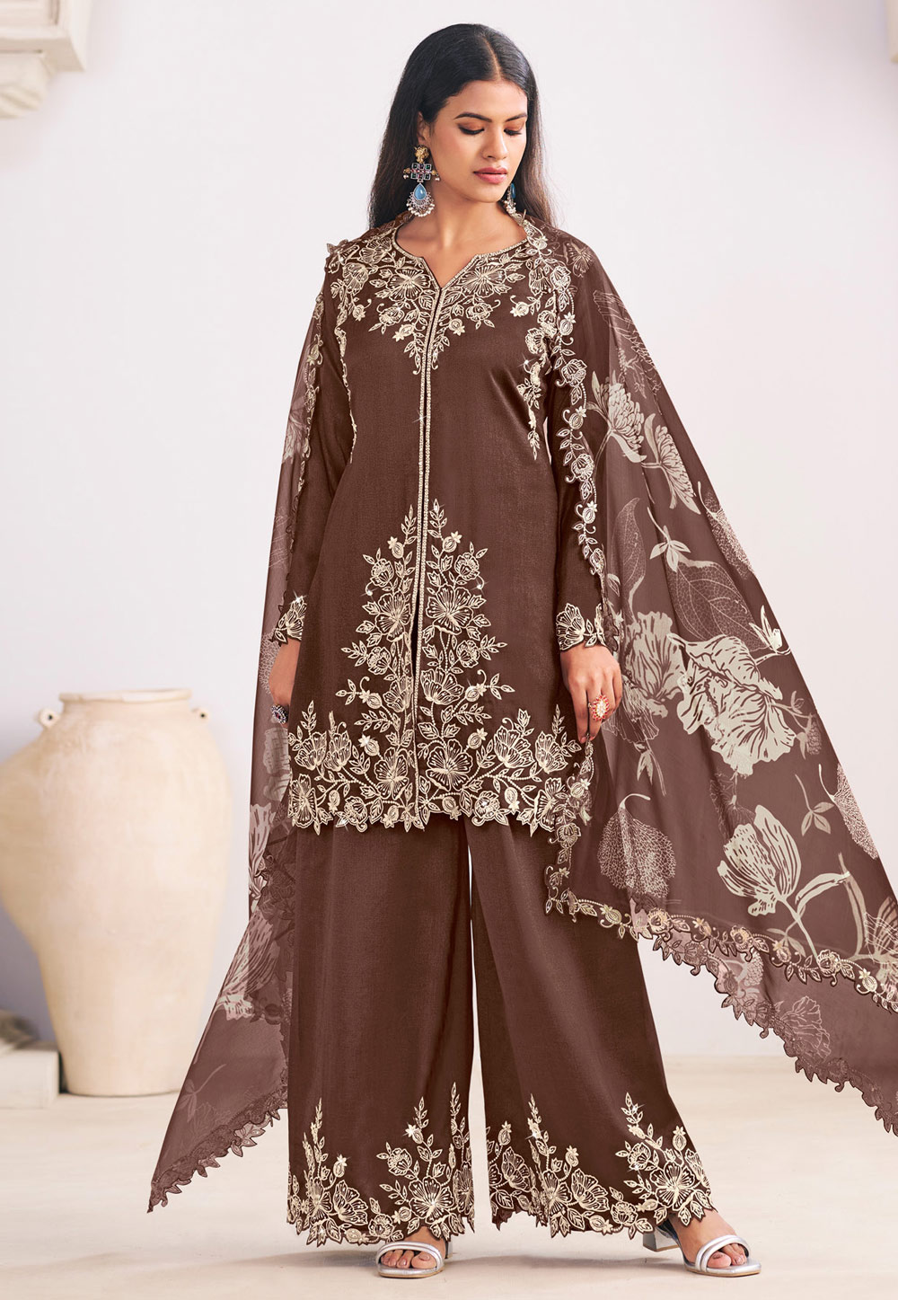 Brown Silk Pakistani Suit 318067