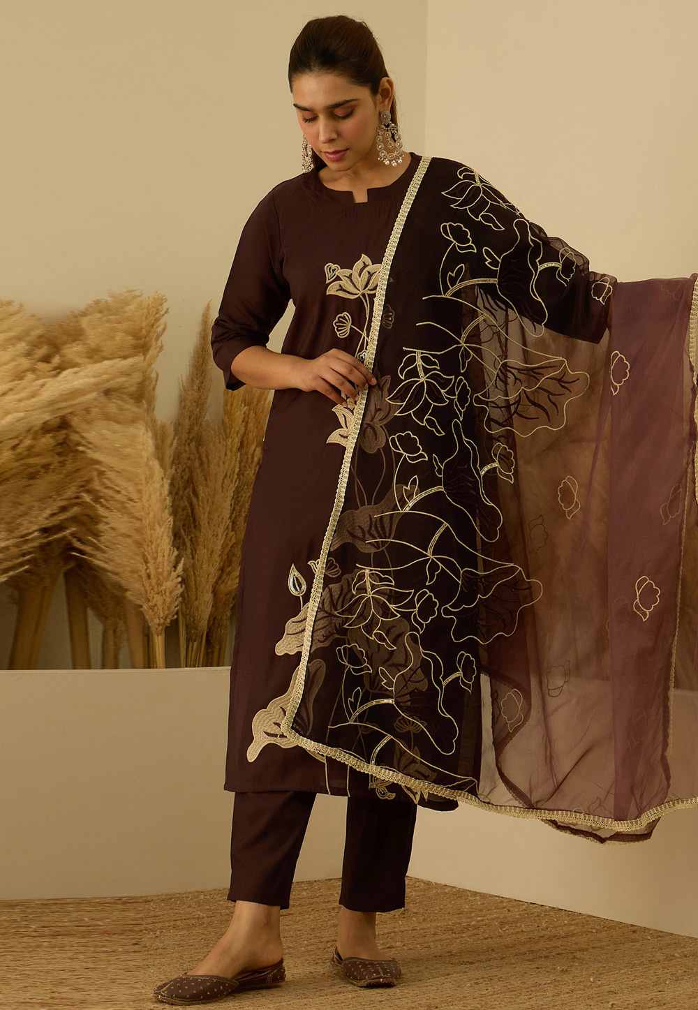 Brown Silk Readymade Pant Style Suit 325001