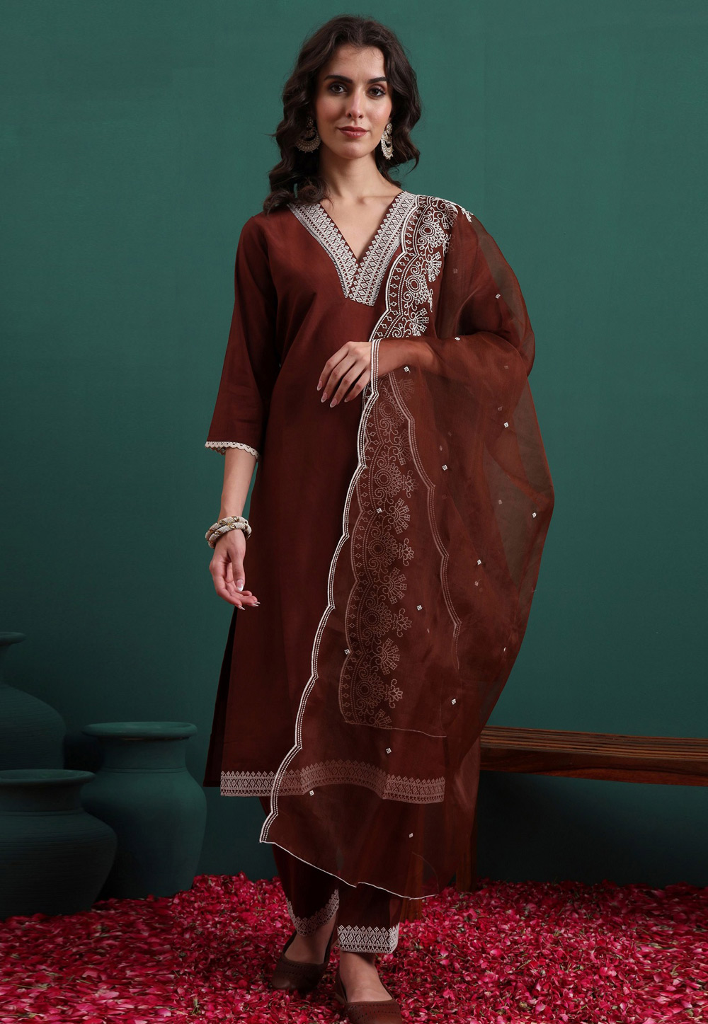 Brown Silk Readymade Pant Style Suit 324499