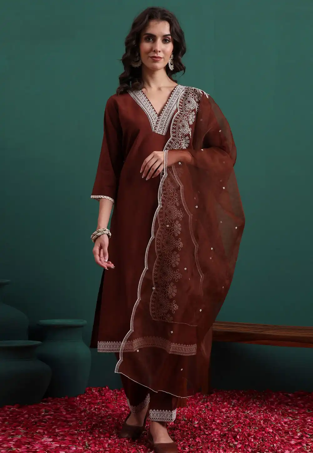 Brown Silk Readymade Pant Style Suit 324499