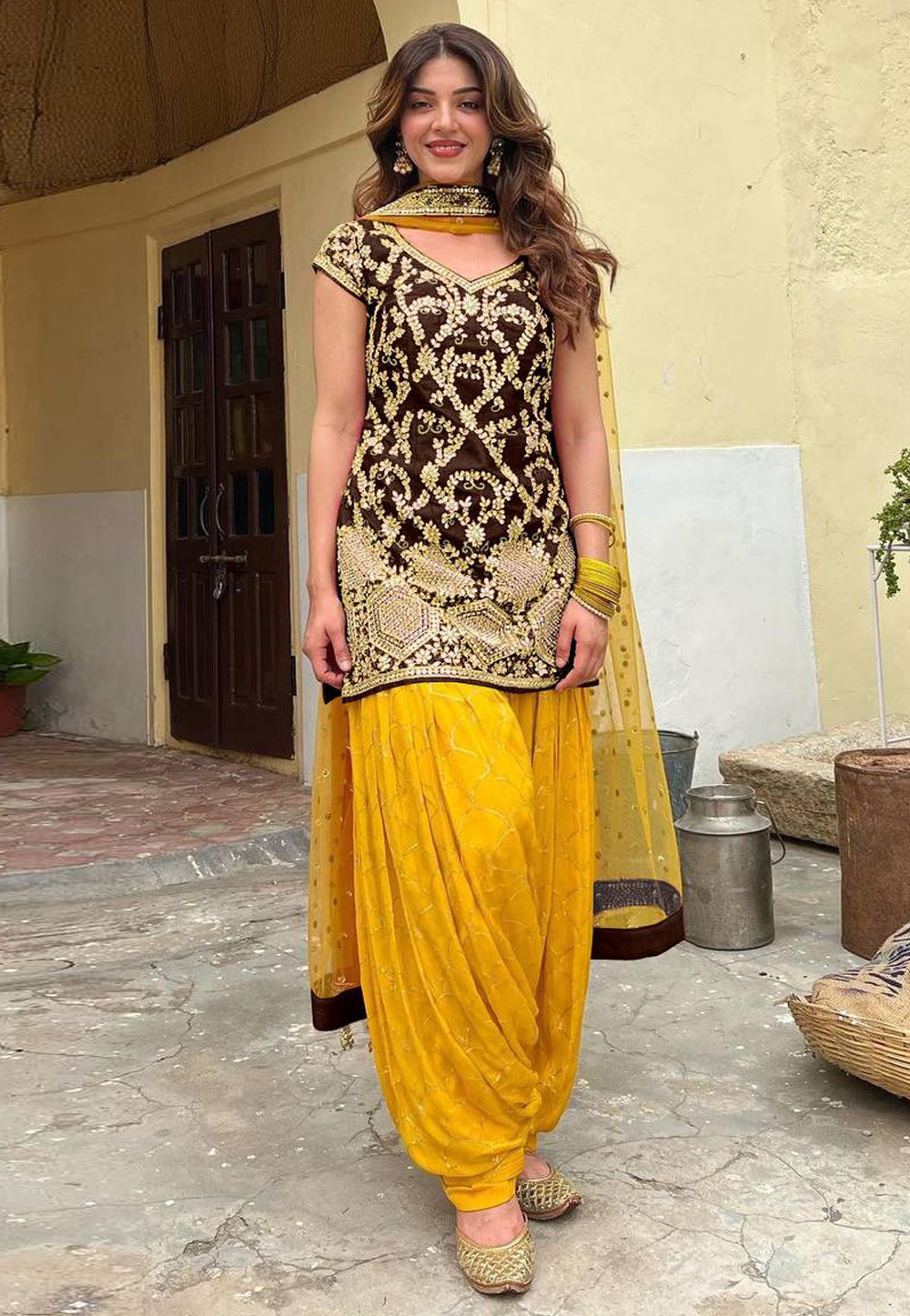 Brown Silk Readymade Patiala Suit 322995