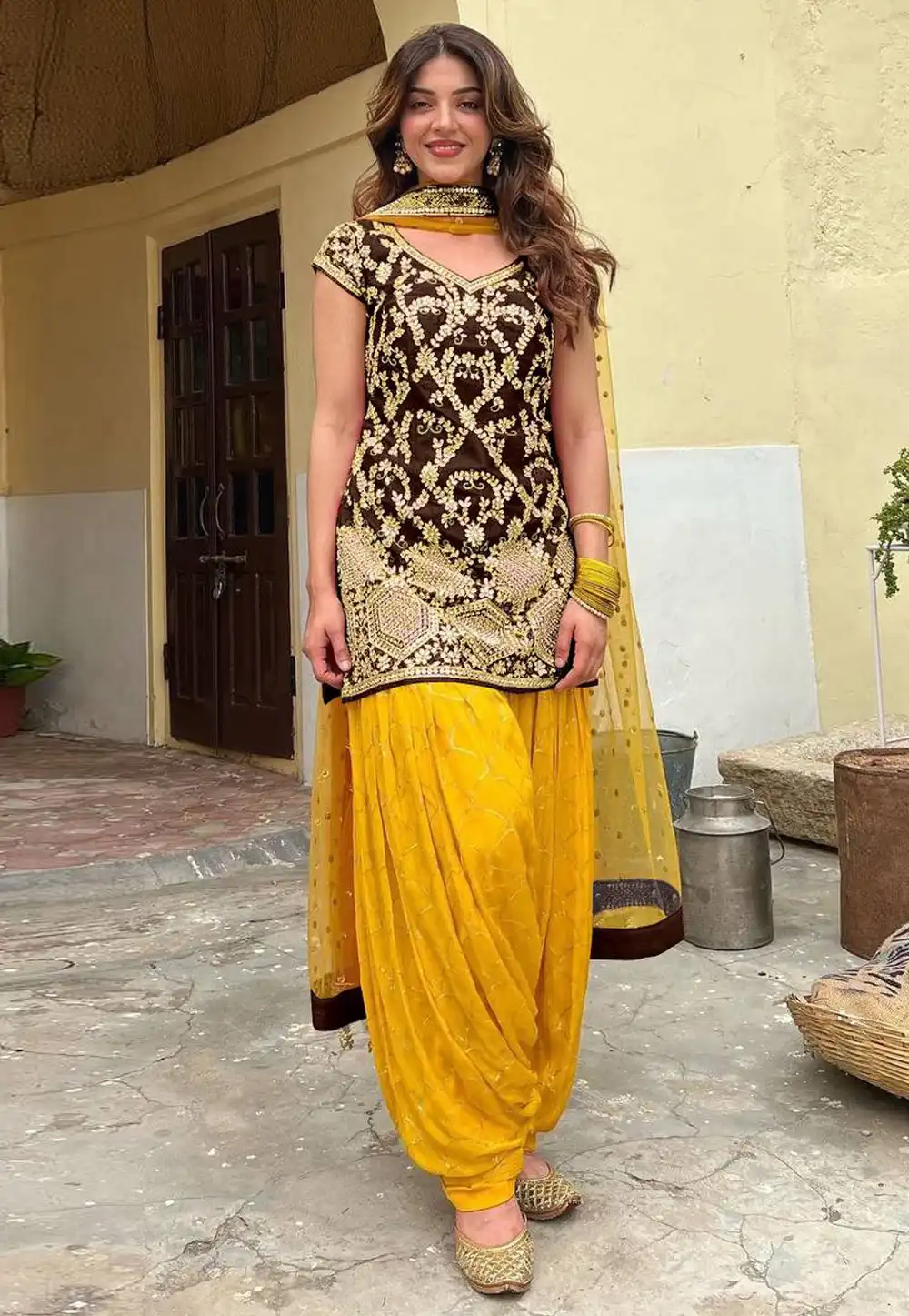 Brown Silk Readymade Patiala Suit 322995