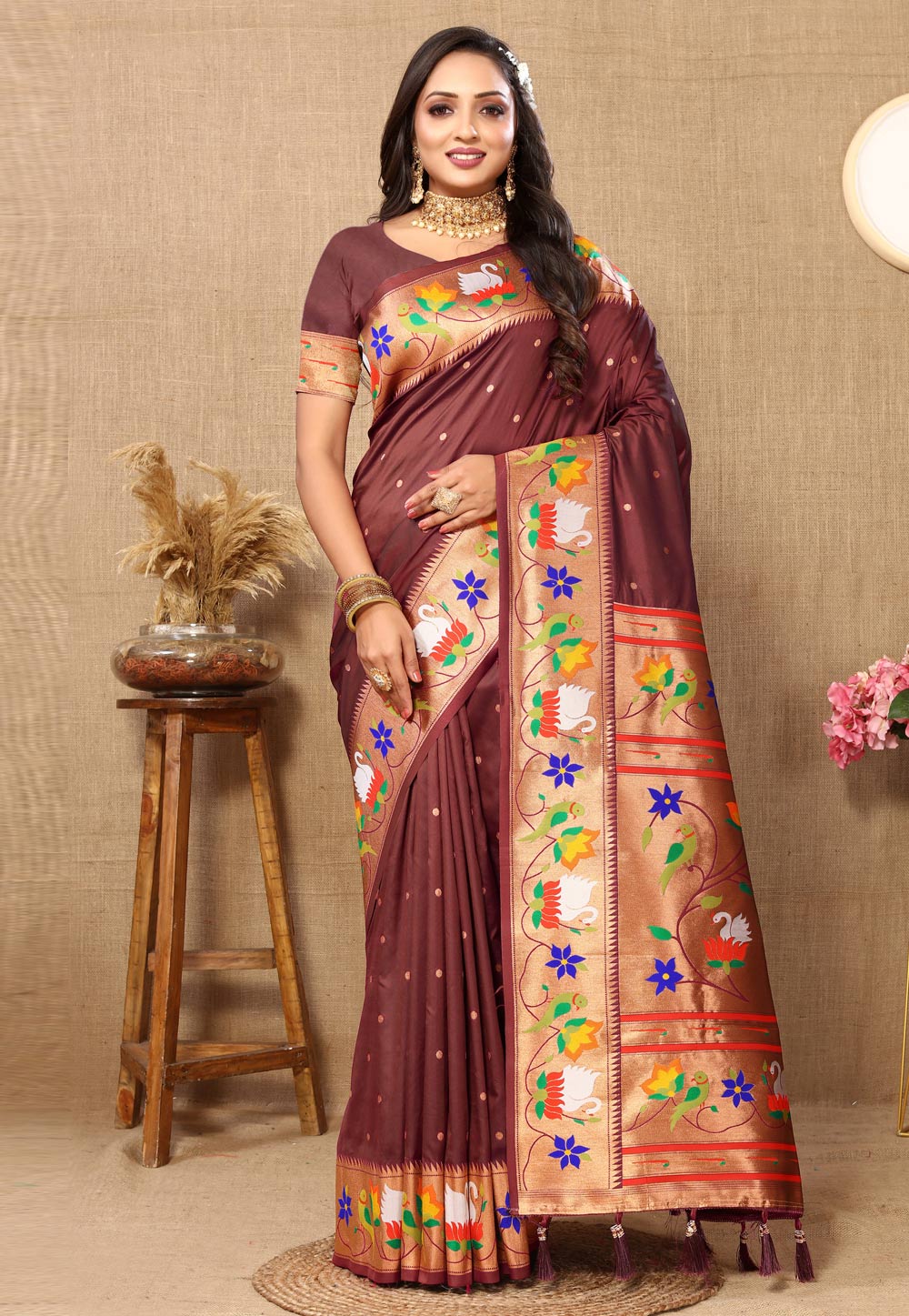 Brown Silk Saree With Blouse 308366