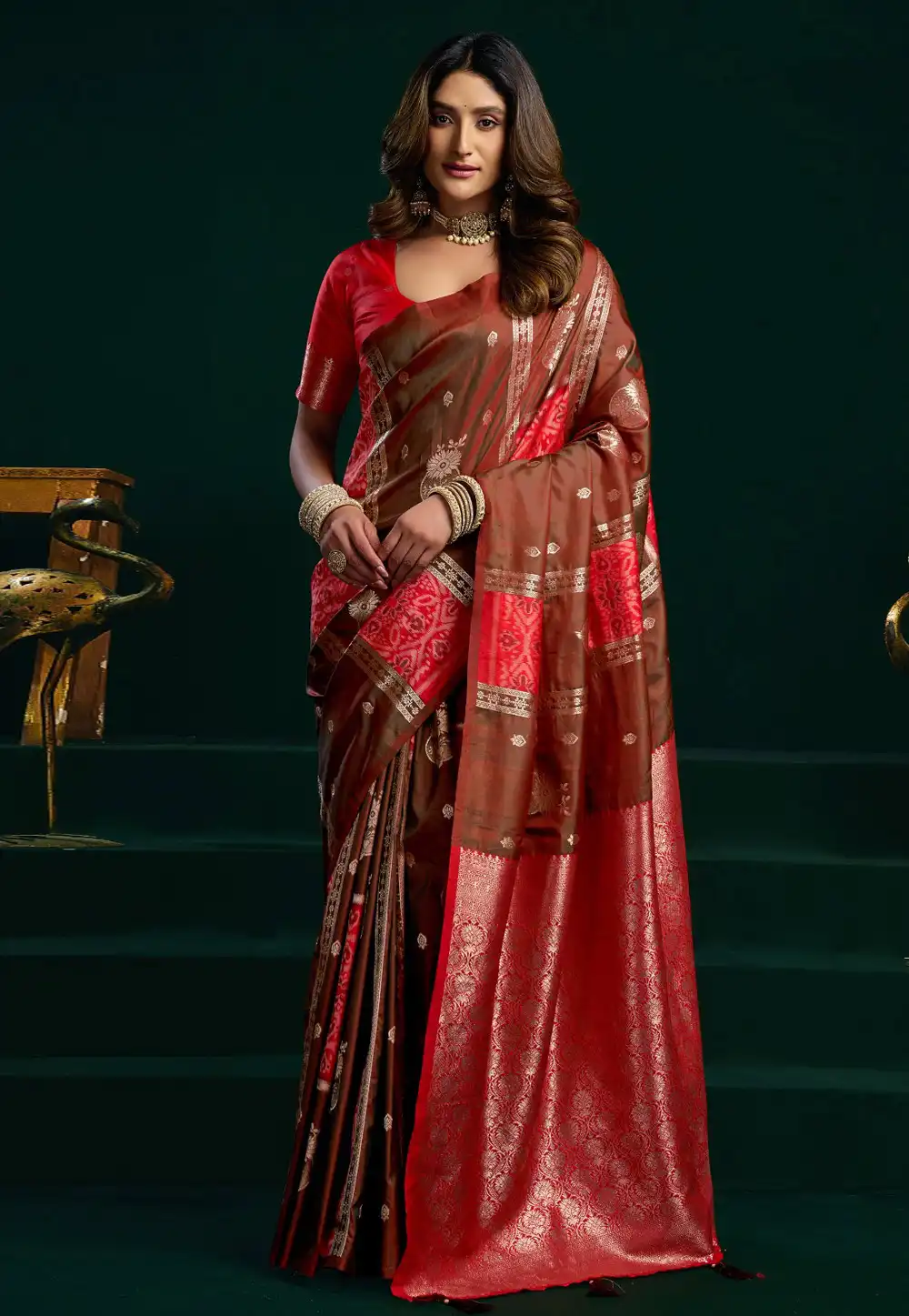 Brown Silk Saree With Blouse 327364