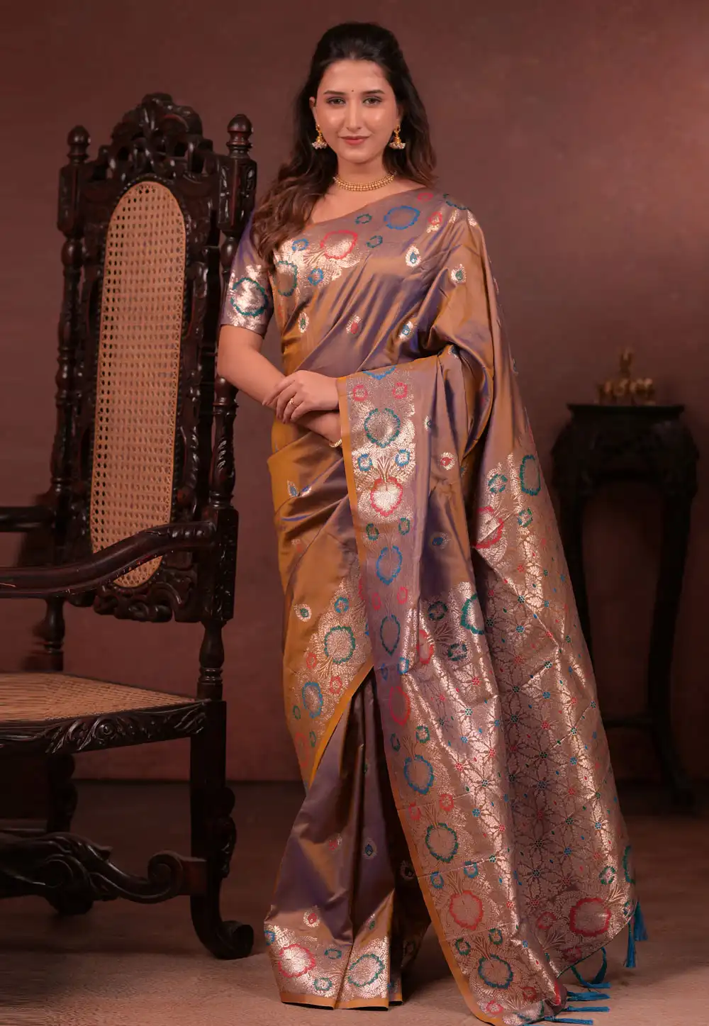 Brown Silk Saree With Blouse 329044