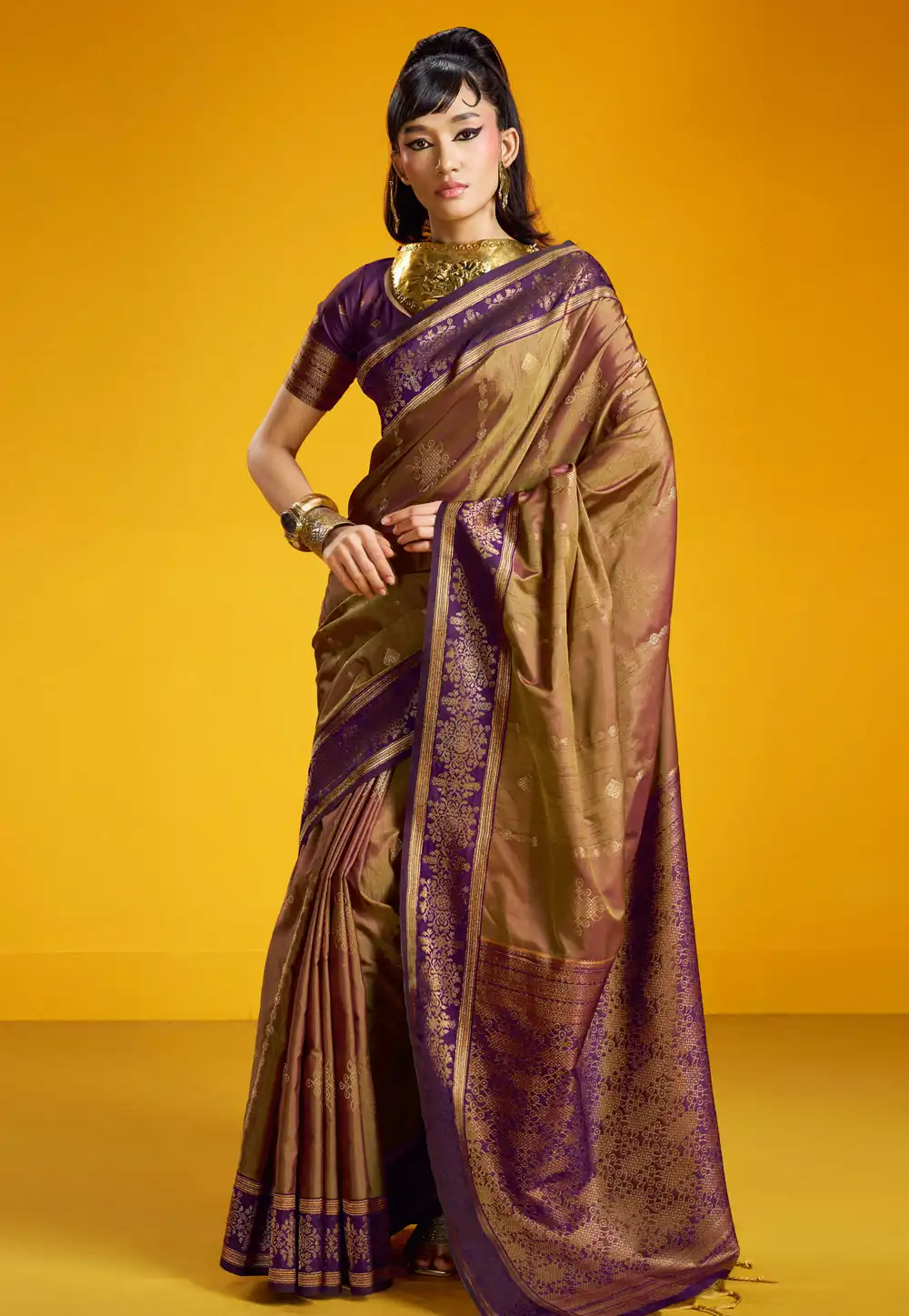 Brown Silk Saree With Blouse 328054