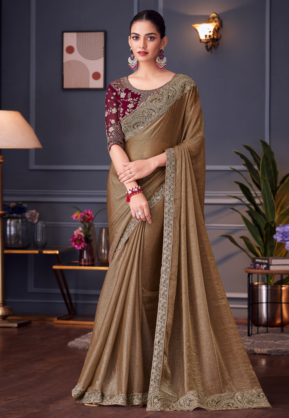 Brown Silk Saree With Blouse 311831