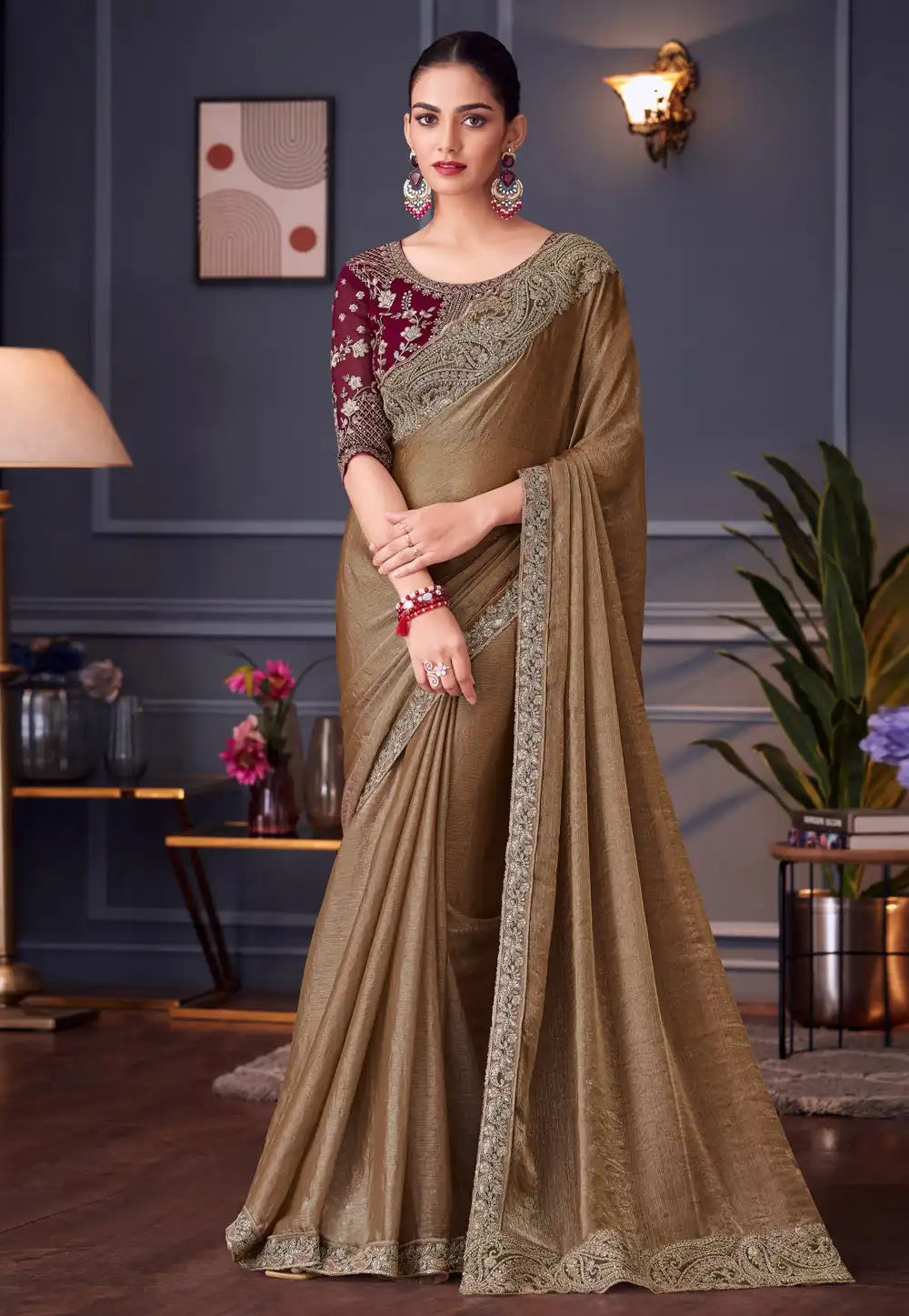 Brown Silk Saree With Blouse 311831