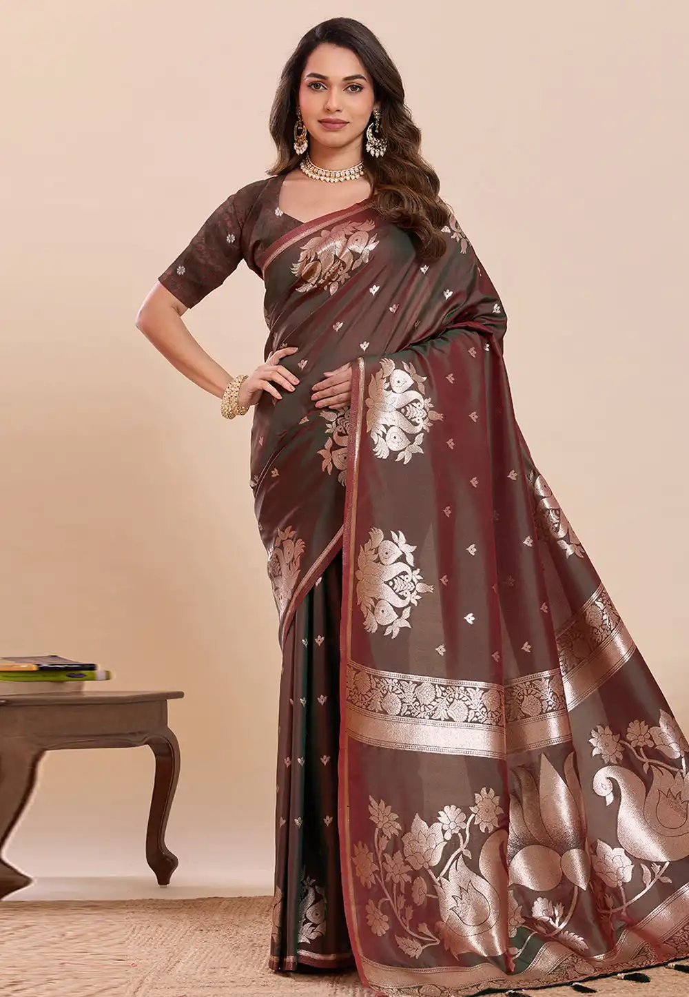 Brown Silk Saree With Blouse 325278