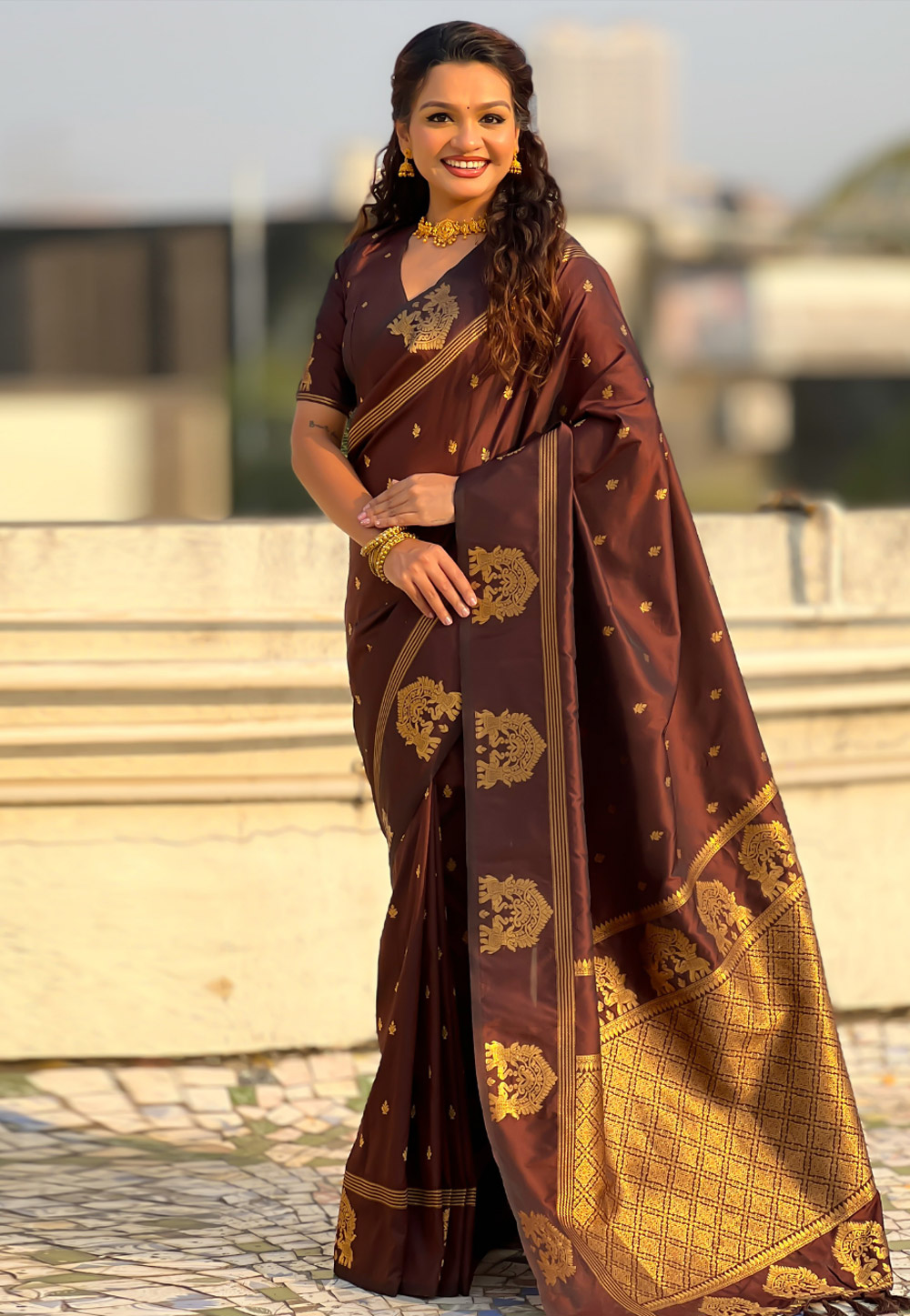 Brown Silk Saree With Blouse 325262