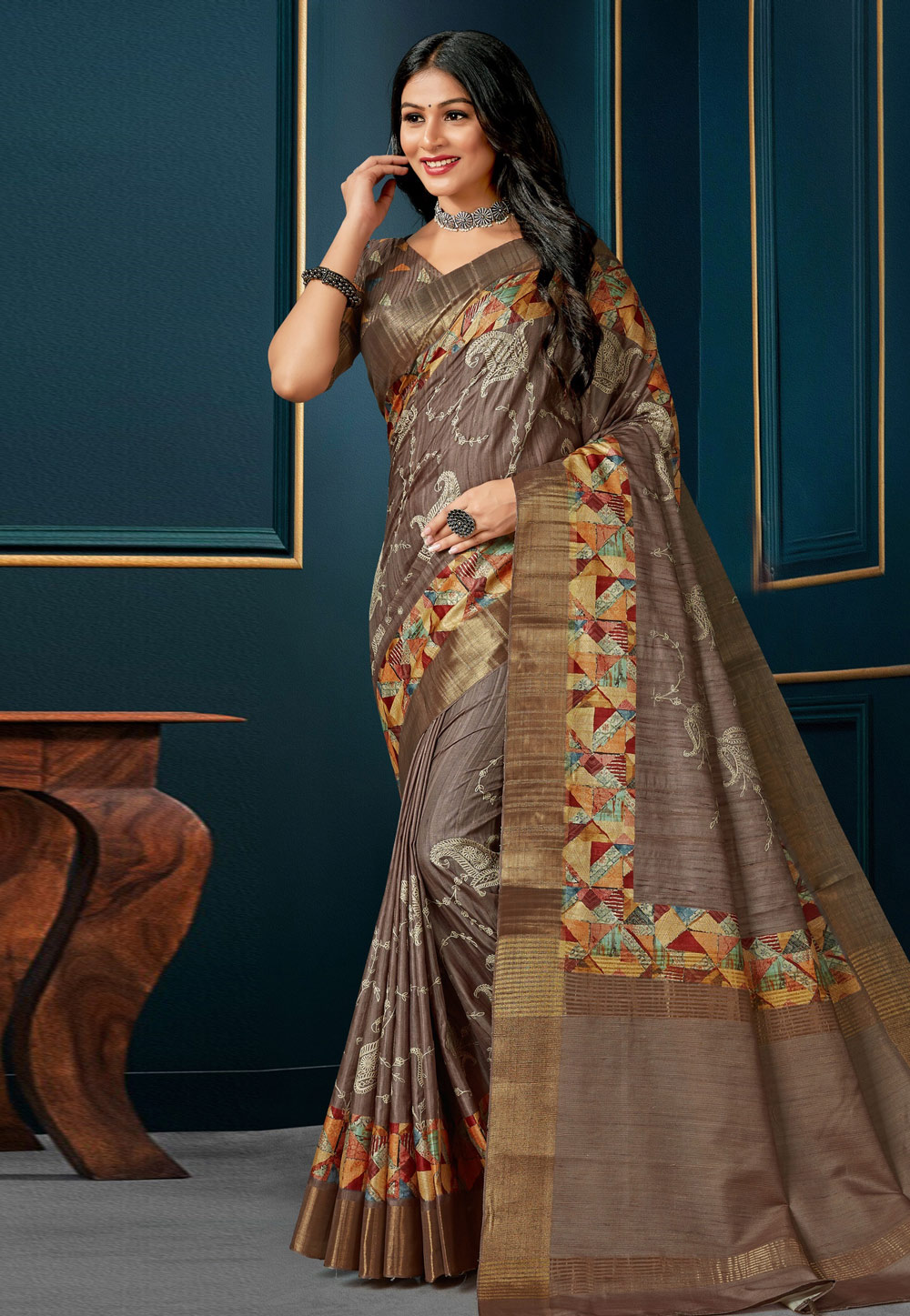 Brown Silk Saree With Blouse 279478