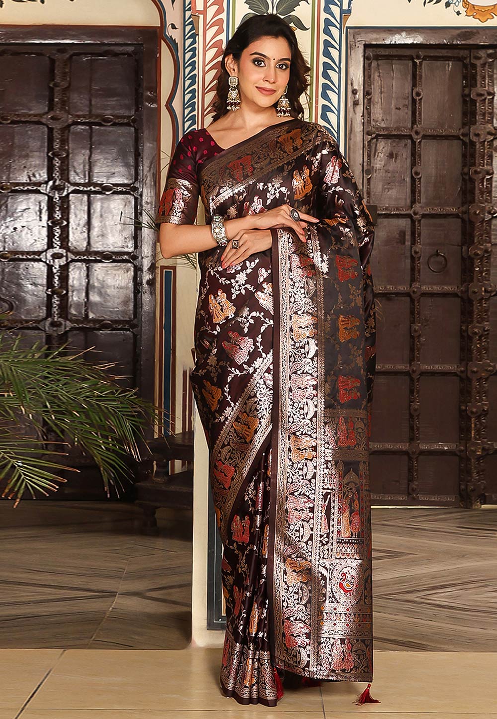 Brown Silk Saree With Blouse 318780