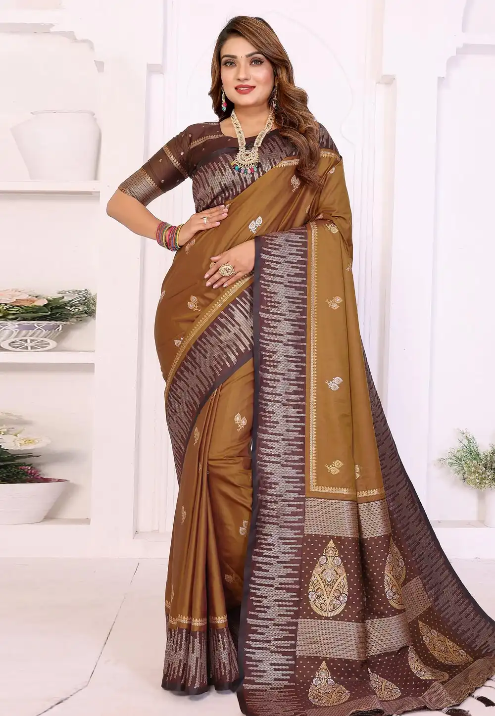 Brown Silk Saree With Blouse 321315