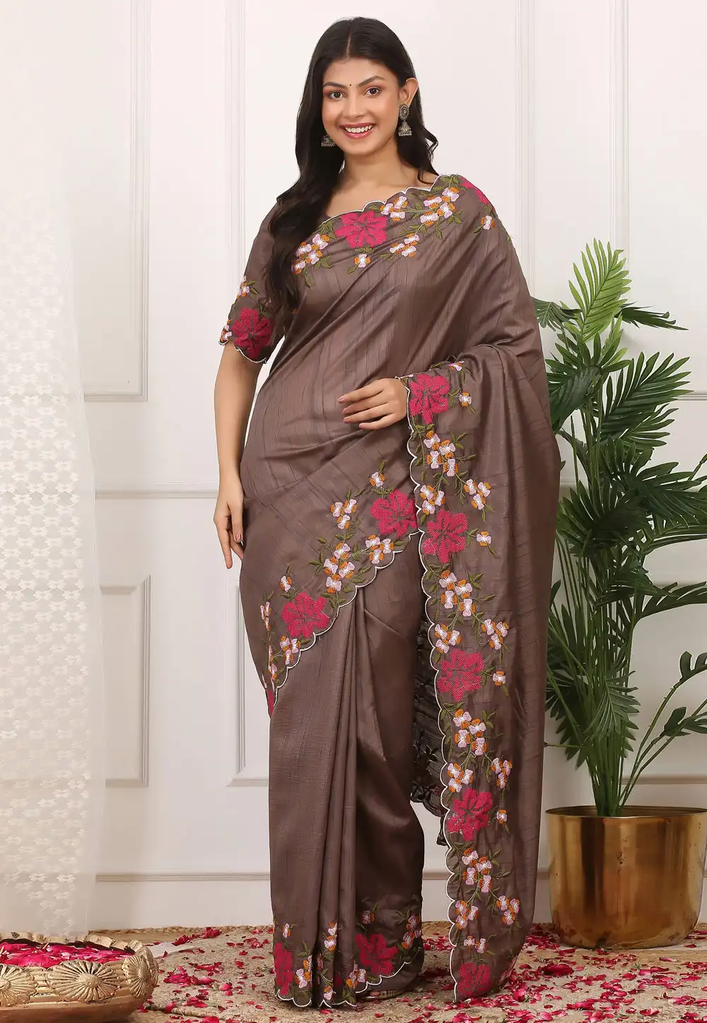 Brown Silk Saree With Blouse 328753