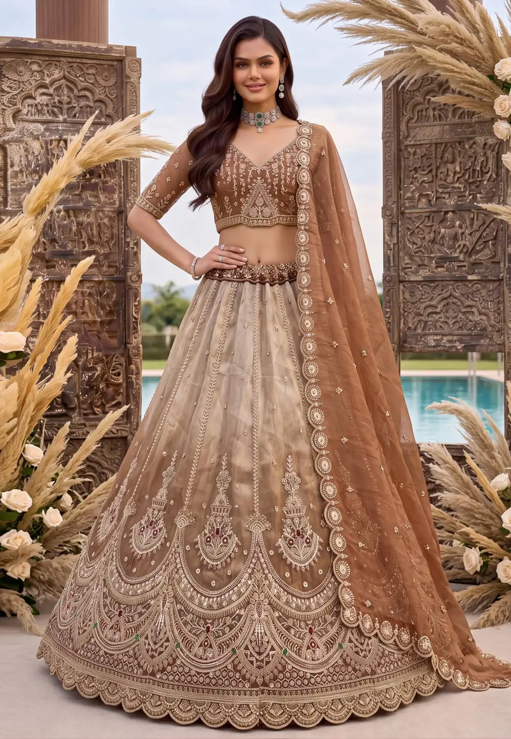 Brown Silk Wedding Lehenga Choli 336116