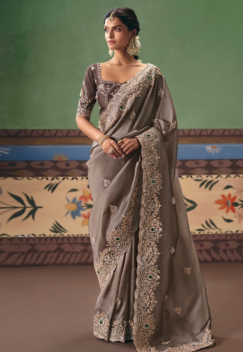 Brown Tissue Saree With Blouse 324650