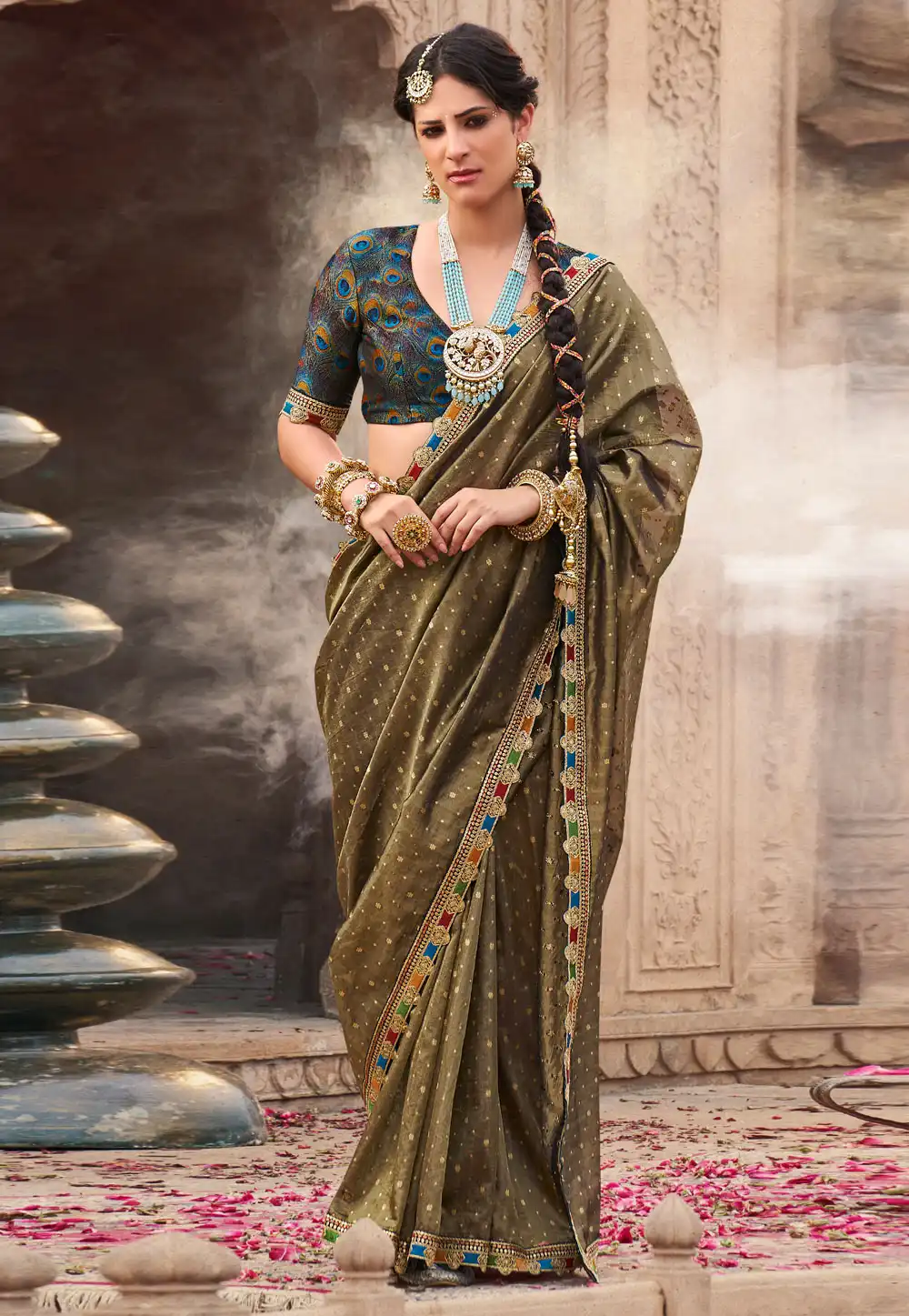 Brown Tissue Saree With Blouse 313446
