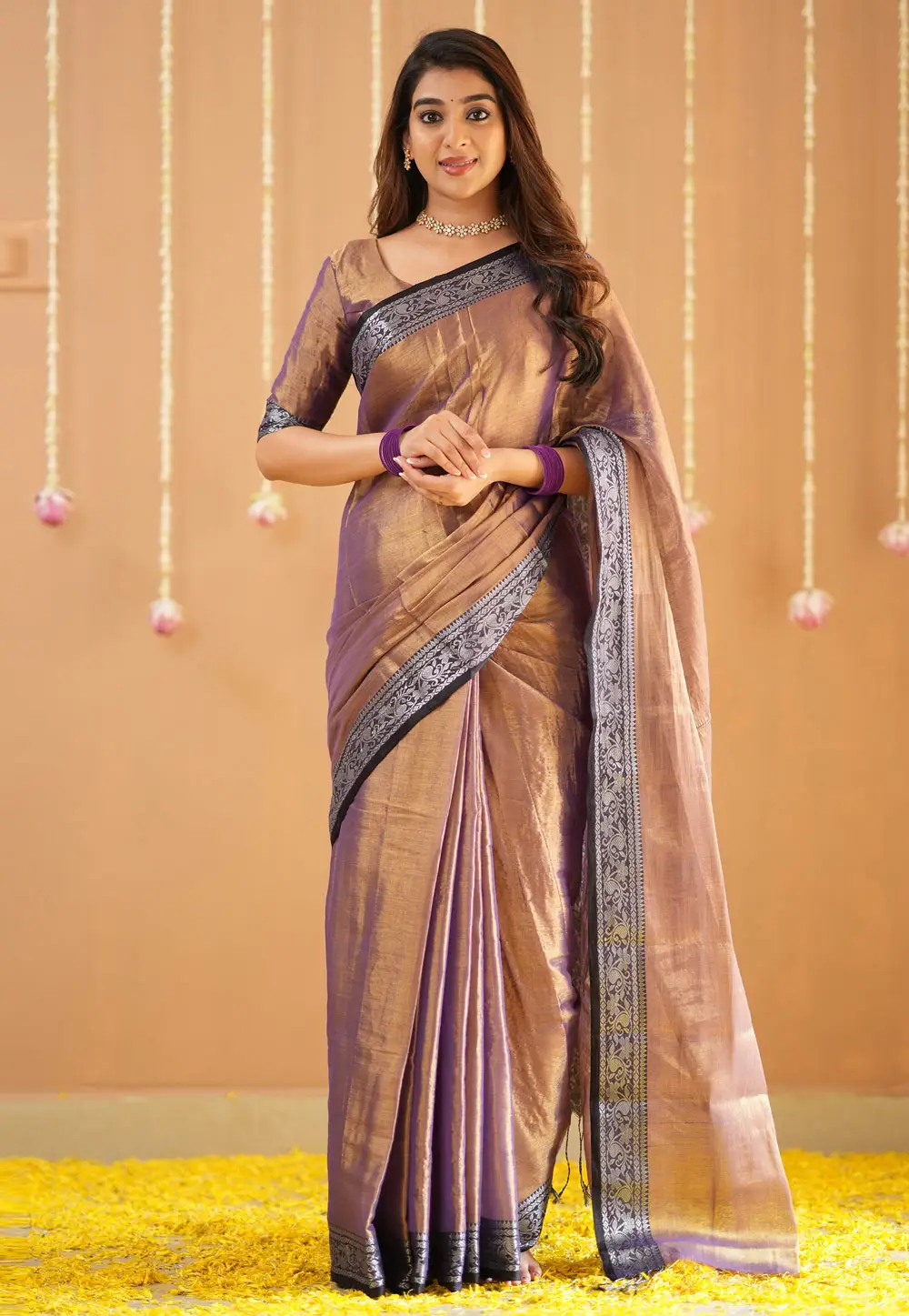 Brown Tissue Saree With Blouse 332722