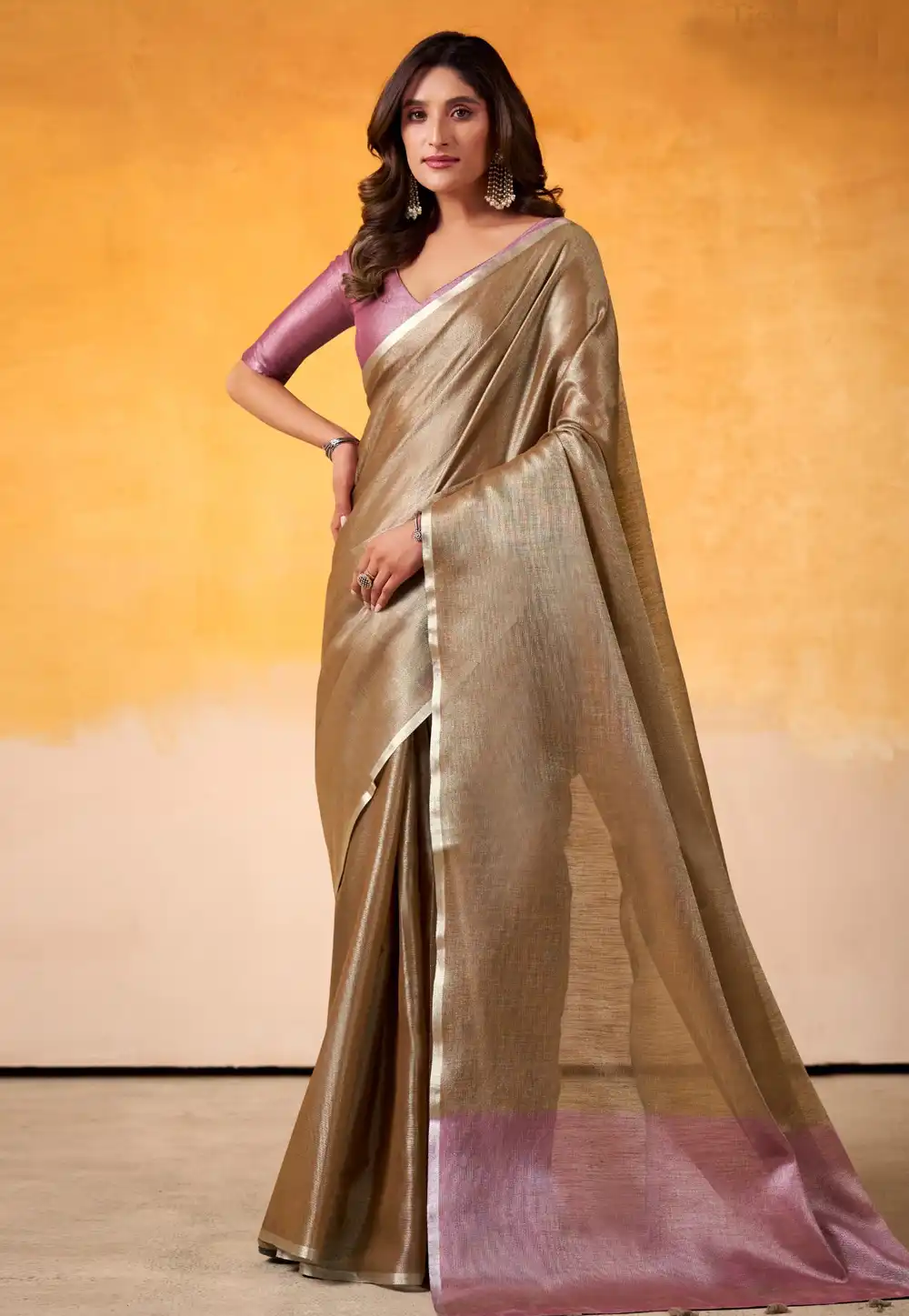 Brown Tissue Silk Saree With Blouse 315382
