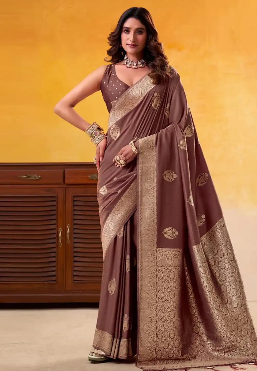 Brown Tussar Saree With Blouse 322006