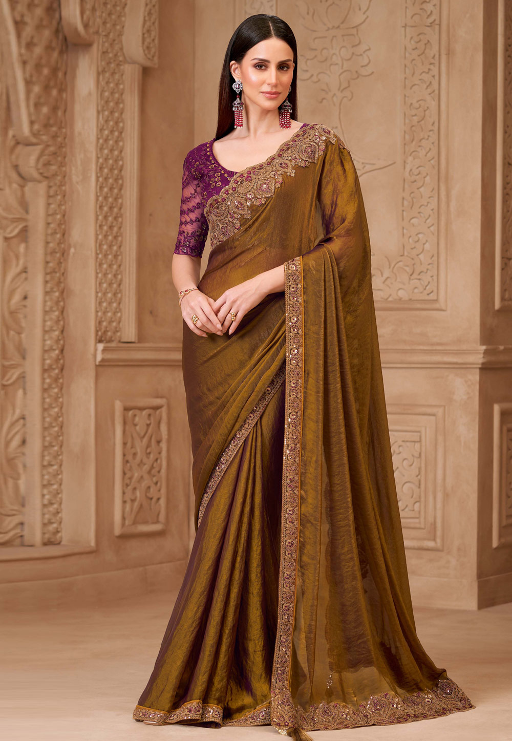 Brown Tussar Silk Saree With Blouse 325691