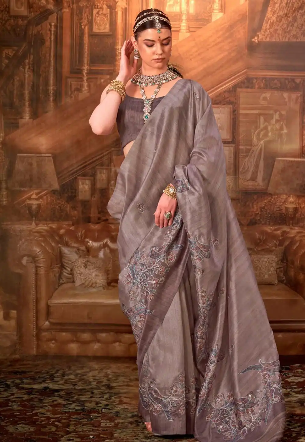 Brown Tussar Silk Saree With Blouse 322139