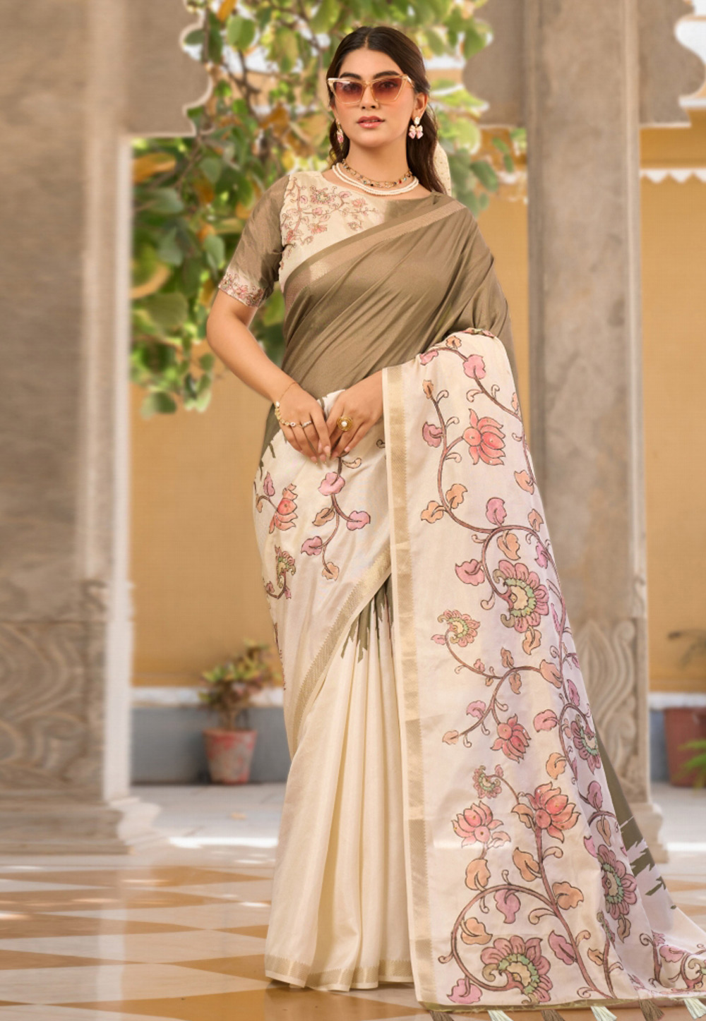 Brown Tussar Silk Saree With Blouse 326839