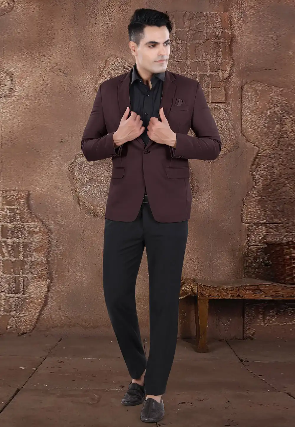 Brown Viscose Blazer With Pant 306383