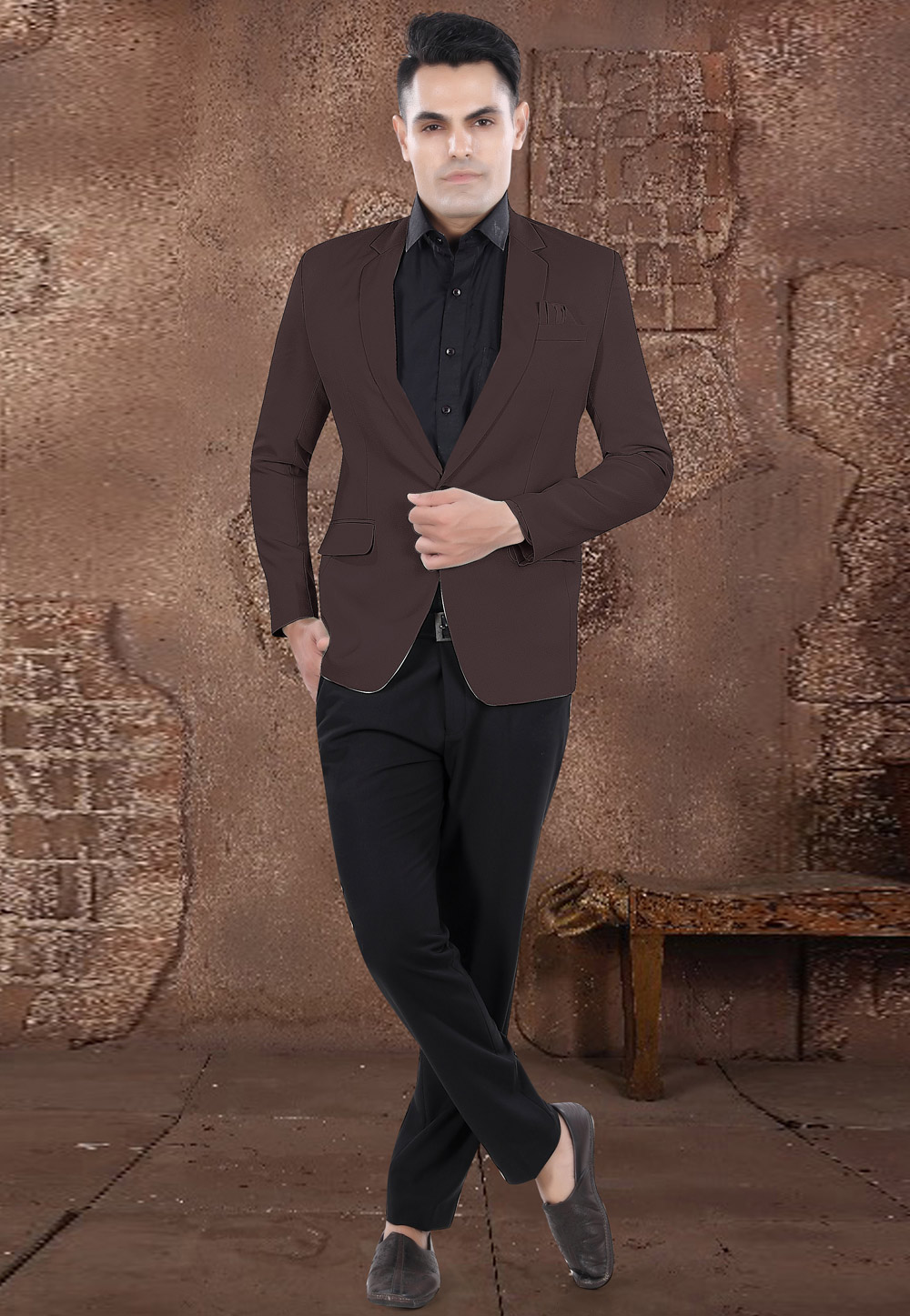 Brown Viscose Blazer With Pant 306392