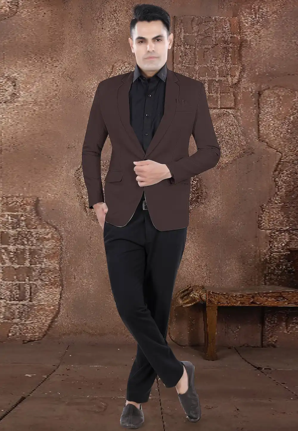 Brown Viscose Blazer With Pant 306392