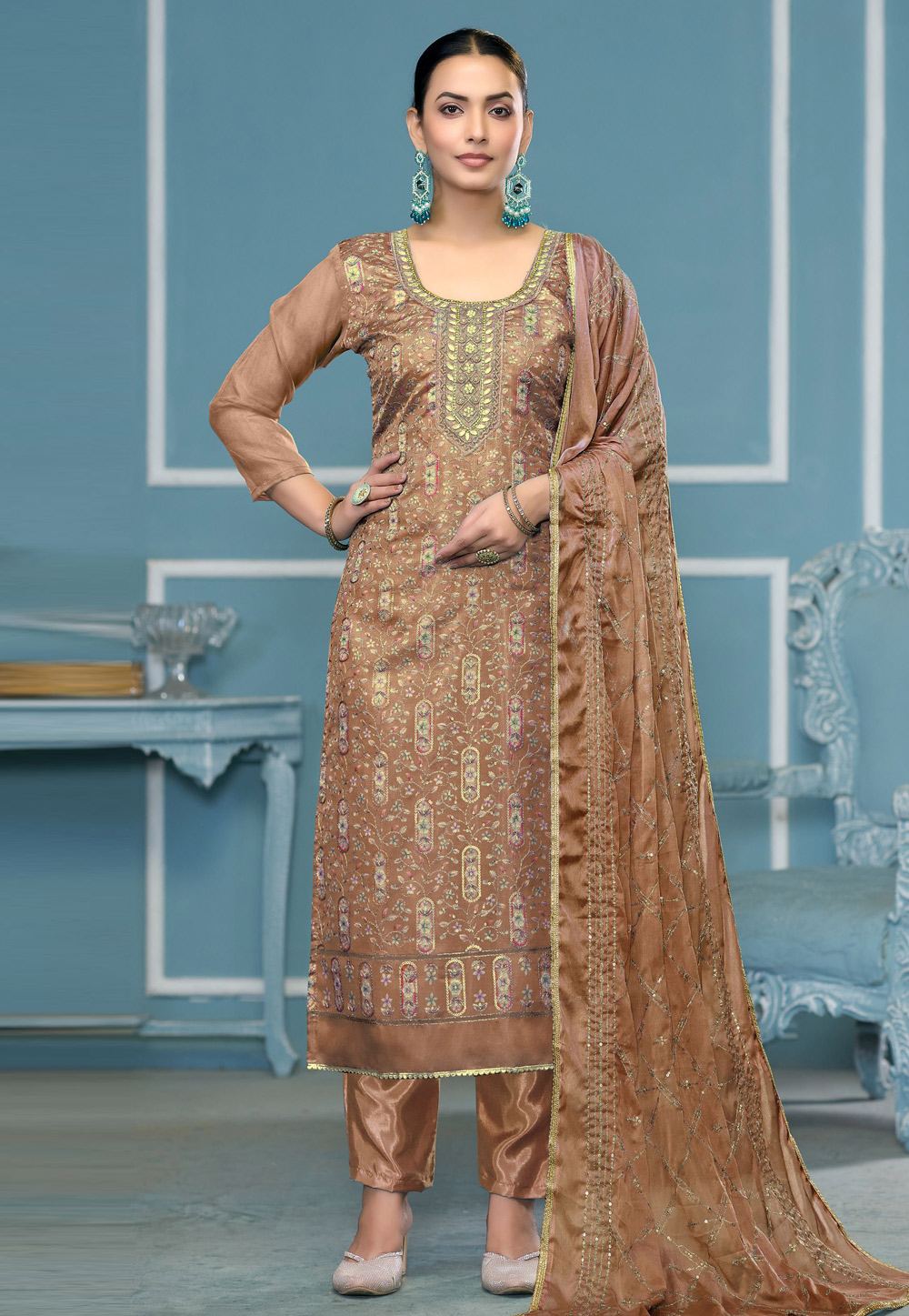 Brown Viscose Pakistani Suit 307417