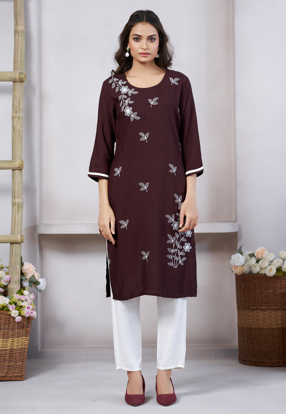 Brown Viscose Rayon Long Kurti 313419
