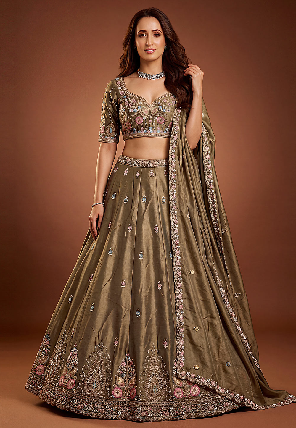 Brown Viscose Wedding Lehenga Choli 329254