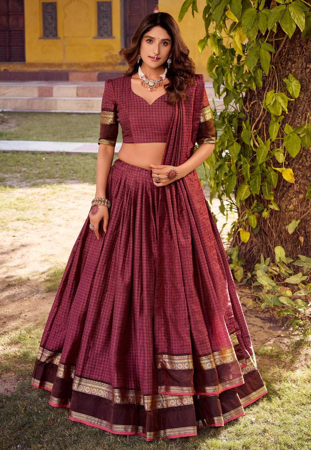 Burgundy Cotton Lehenga Choli 320505