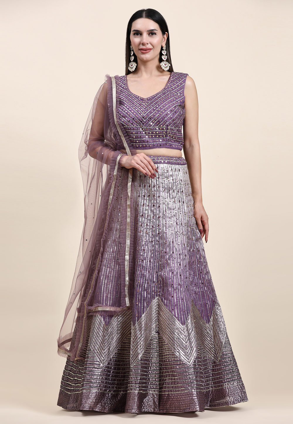Purple Organza Readymade A Line Lehenga Choli 265368