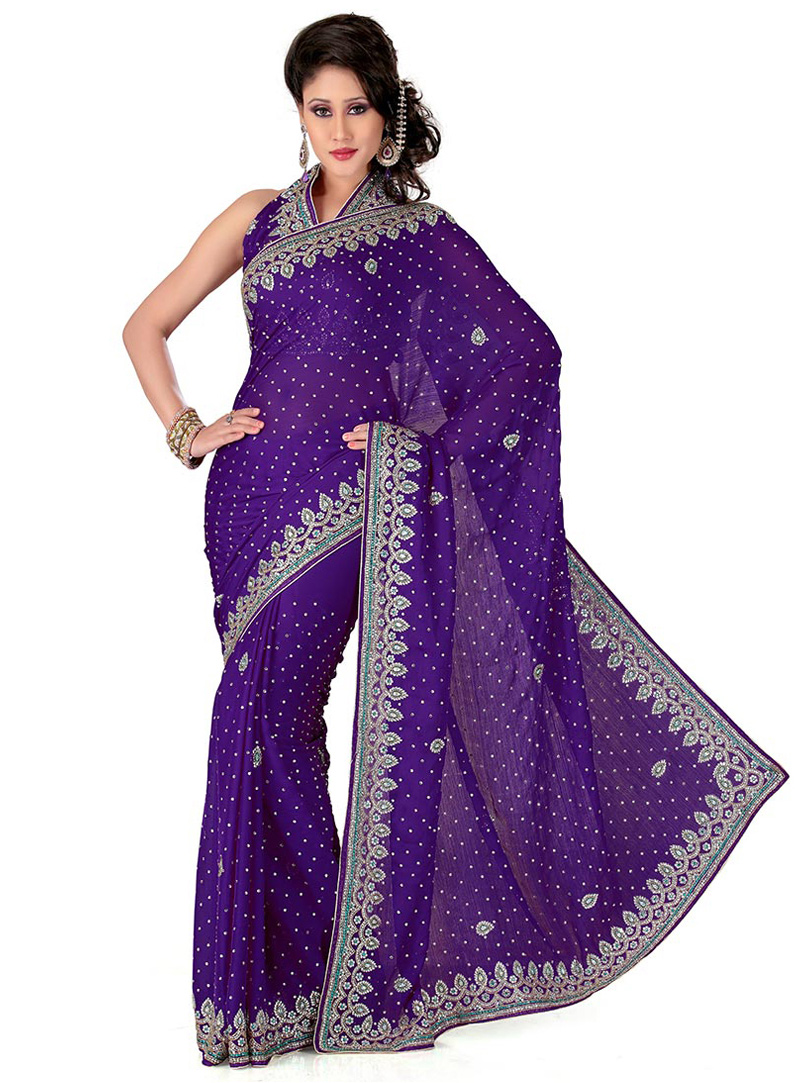 Blue Georgette Stone Work Saree 115394