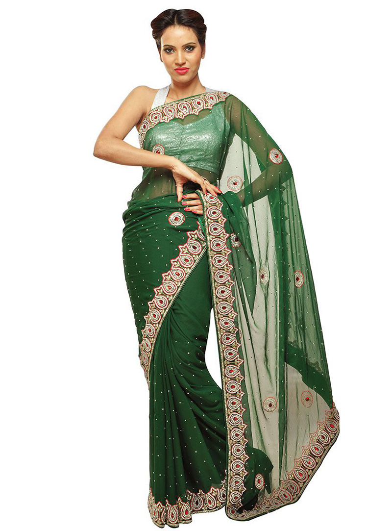 Green Georgette Festival Wear Saree 115425