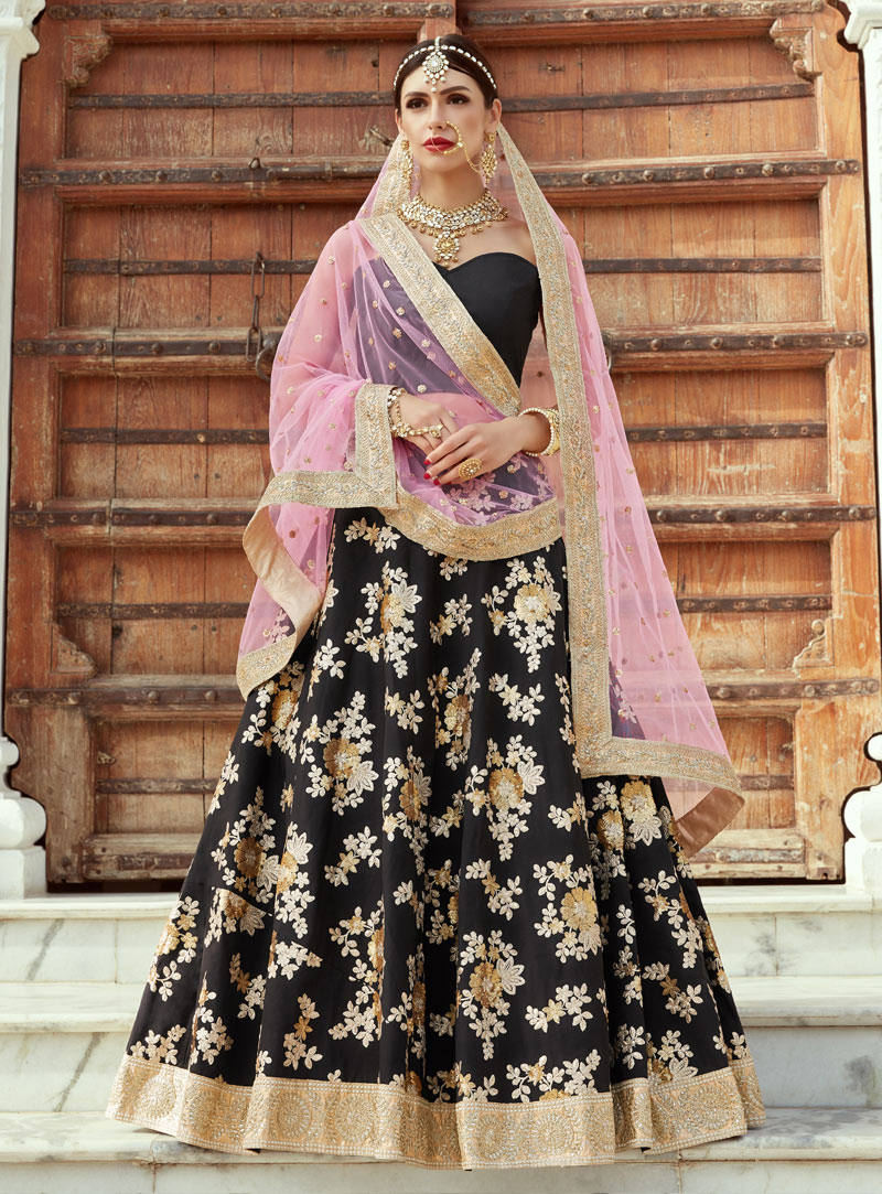 Black Crepe A Line Lehenga Choli 137289