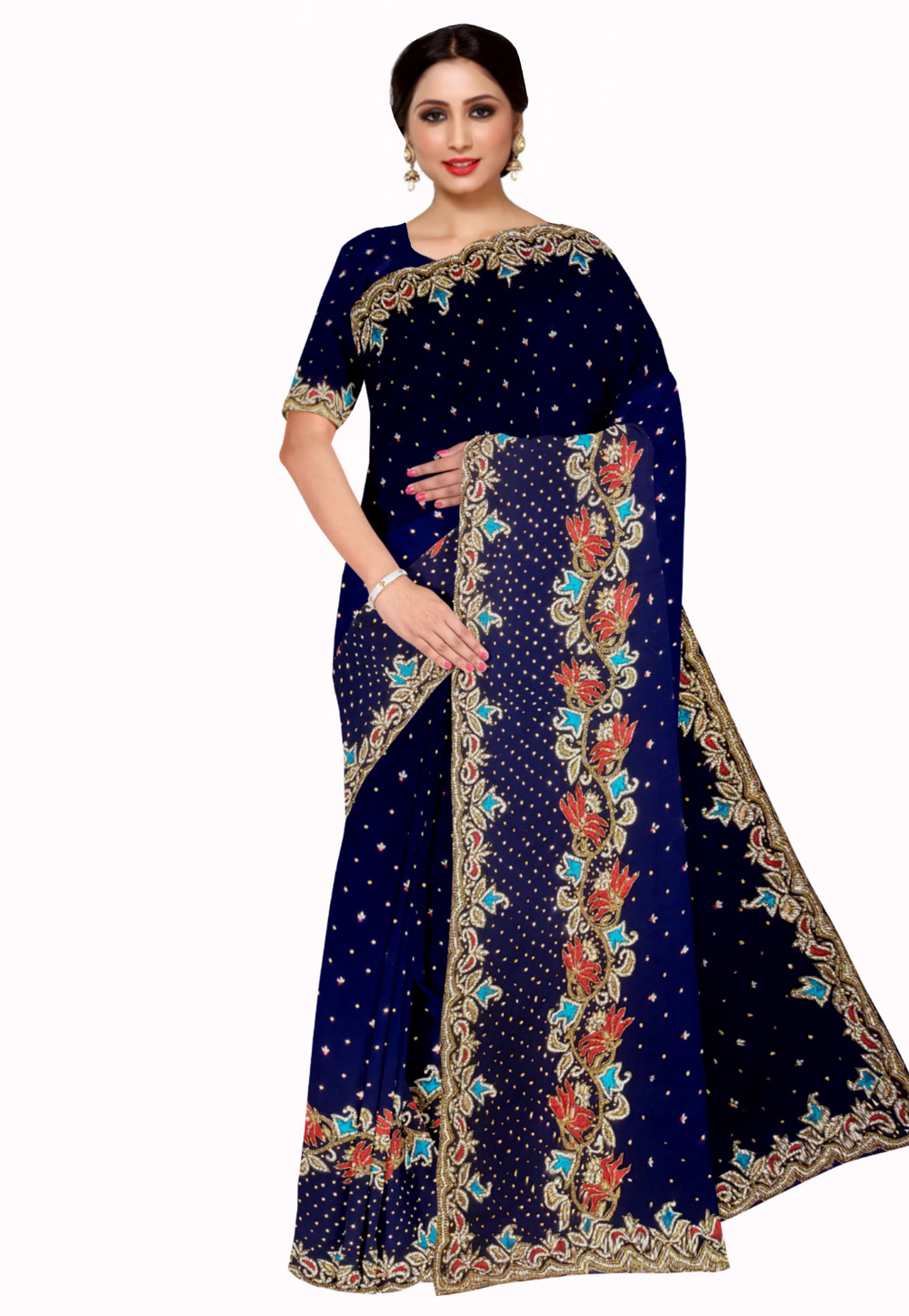 Blue Georgette Festival Wear Saree 205655